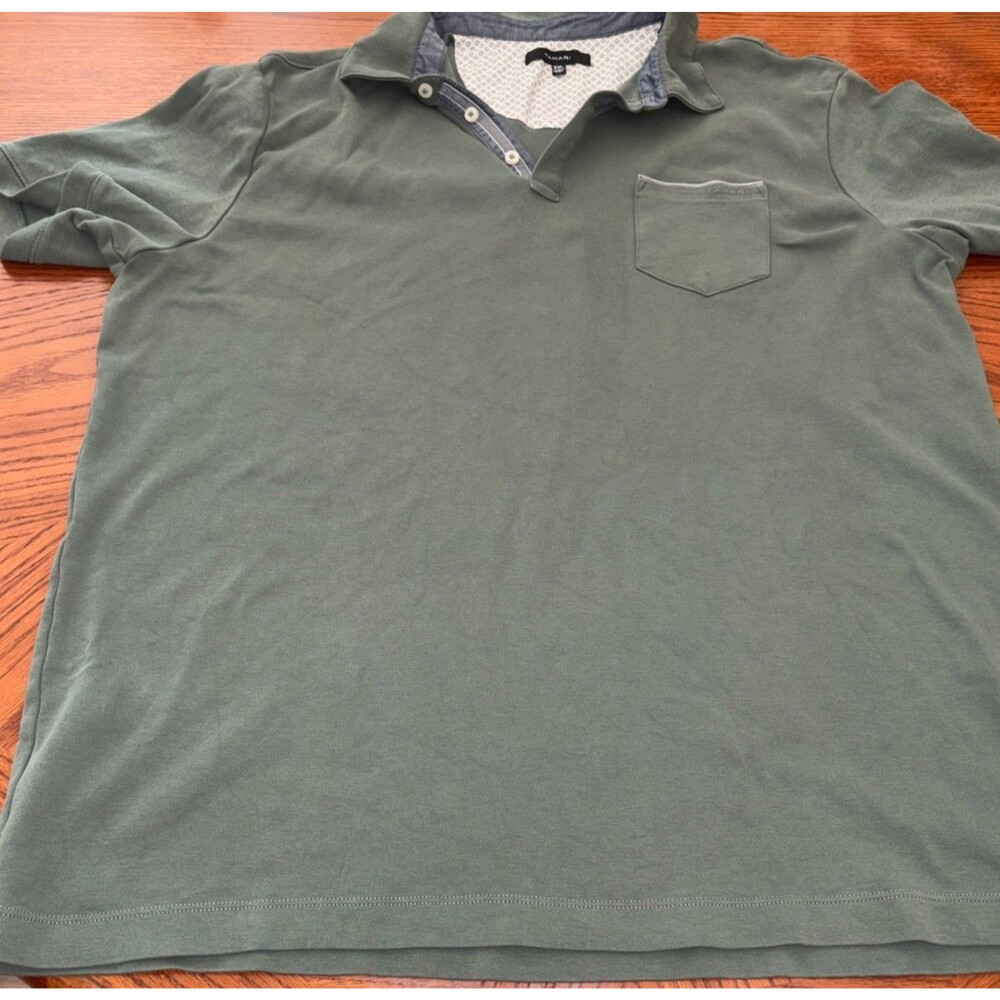 Tahari Polo Shirt Mens XXL Green Short Sleeve Chest Pocket 3 Button 100% Cotton - Picture 1 of 9